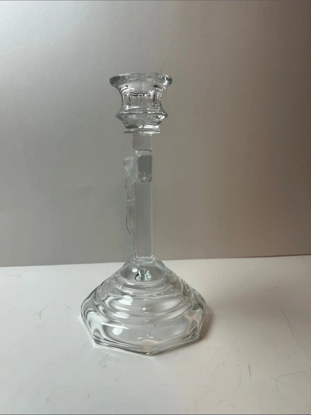 Vintage INRI Clear Glass Crucifix Jesus Christ Cross Candle Holder